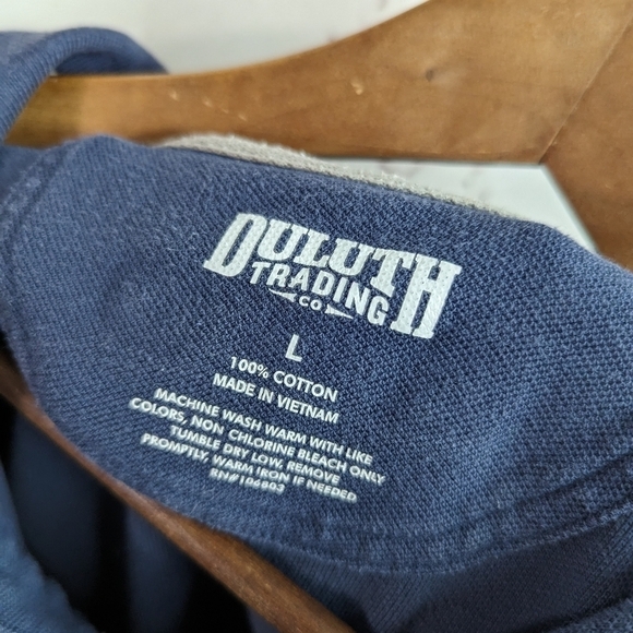 Duluth Trading Co Polo Shirt Men Size Large Short Sleeve Navy Blue Gusseted Top - Picture 3 of 9